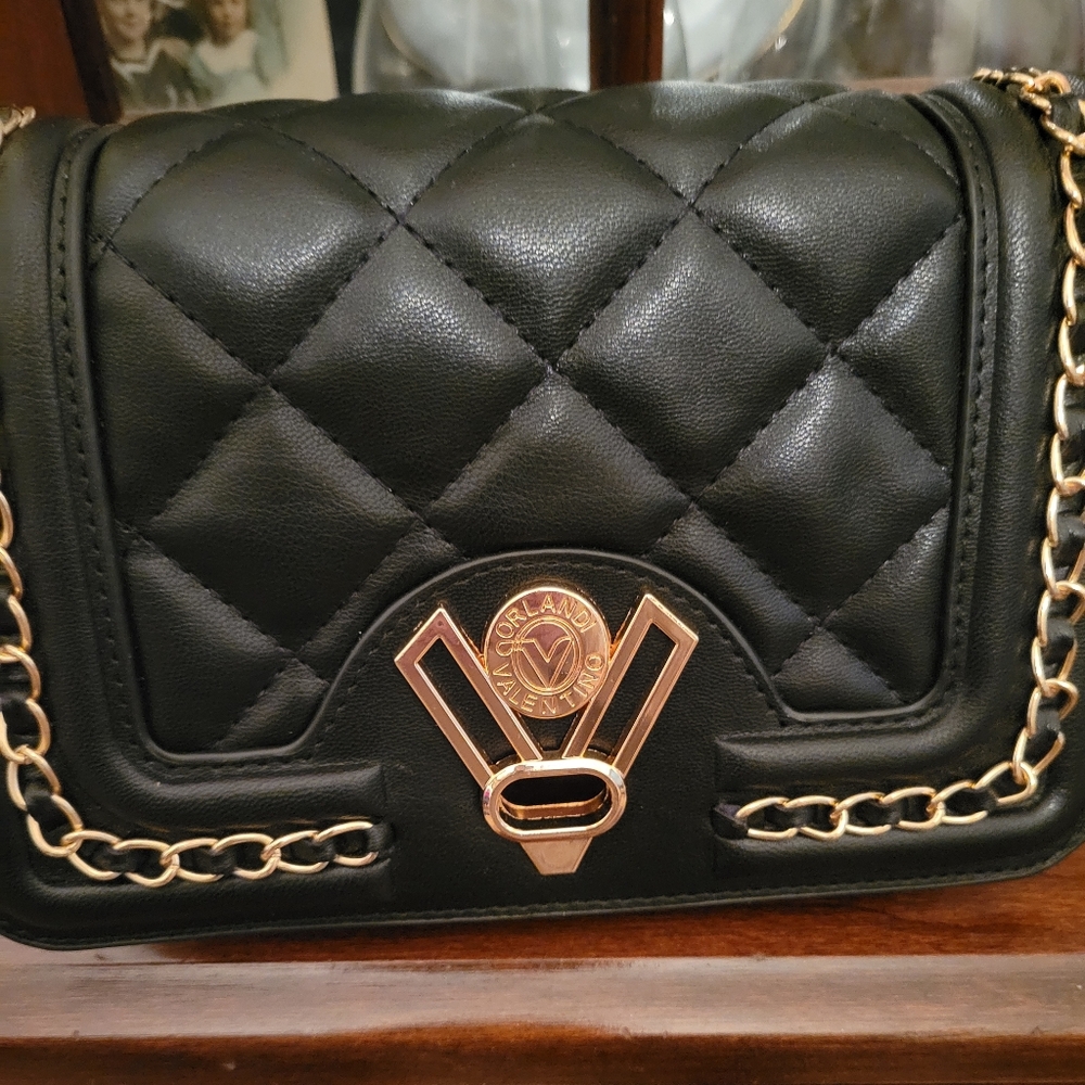 Valentino Orlandi Black Crossbody Bag with Gold Accents - Picture 4 of 6